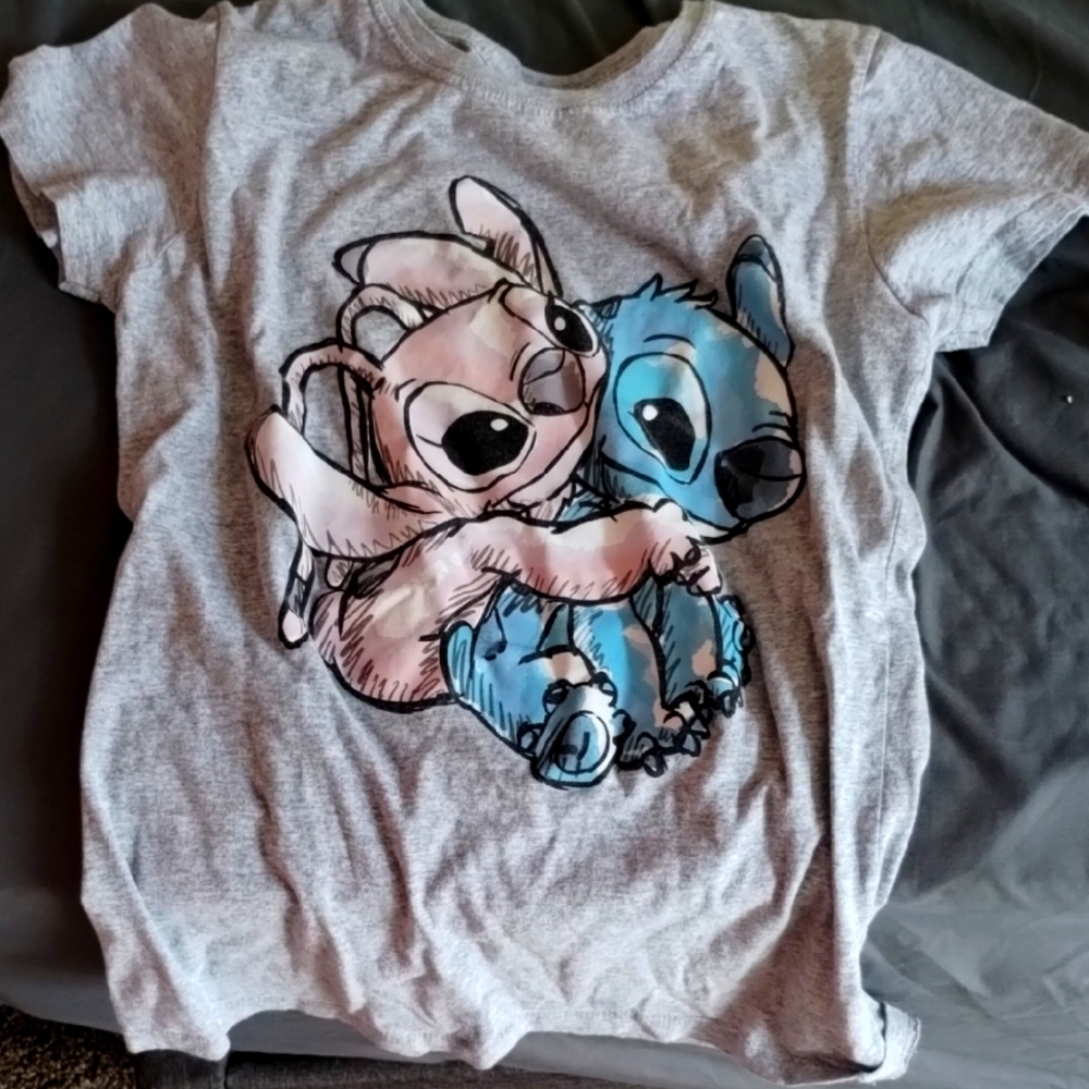 Disney Gray and Pink Short Sleeve Tee with Cartoon Characters